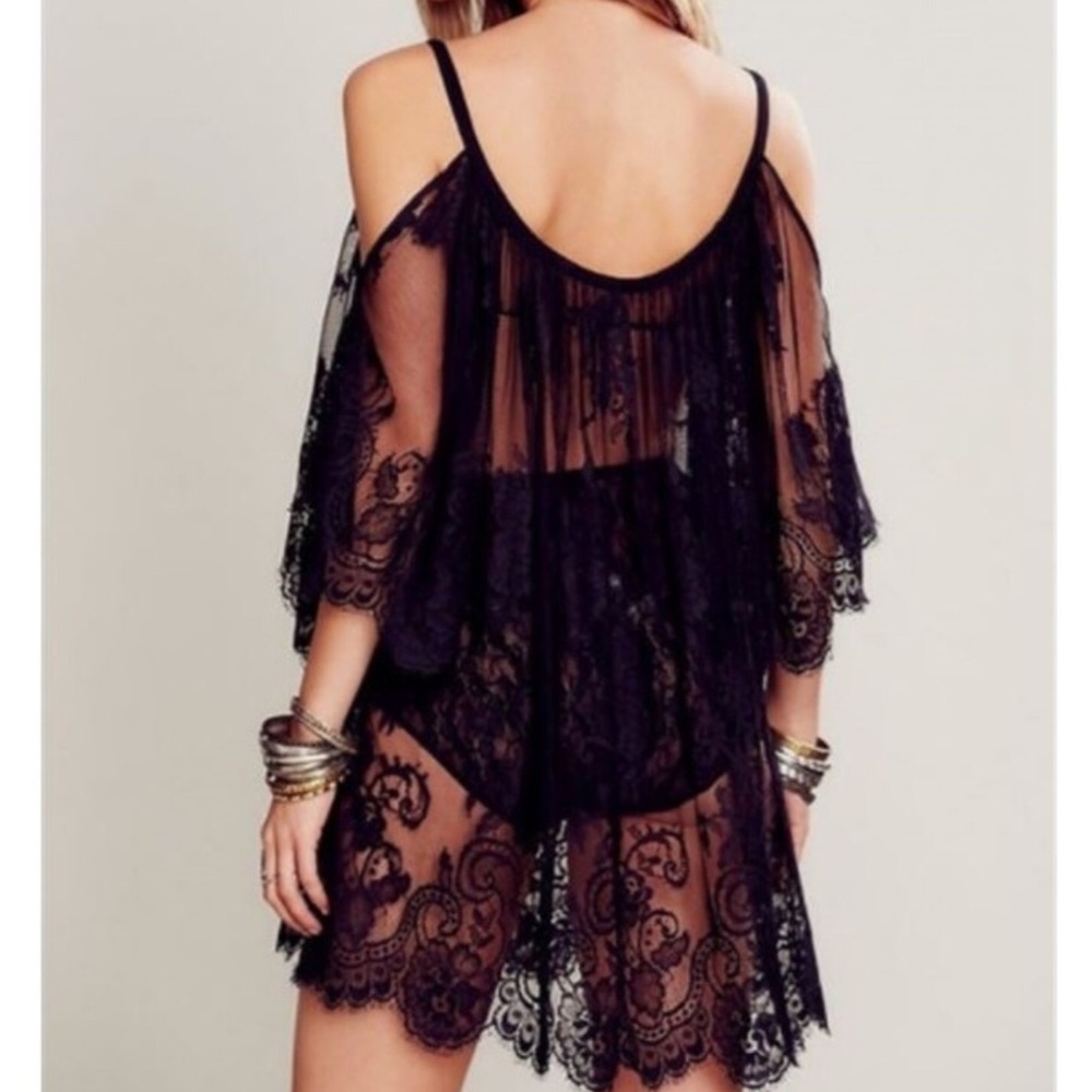 LAST 1❤️BLACK COLD SHOULDER LACE BEACH COVER UP - Picture 3 of 8